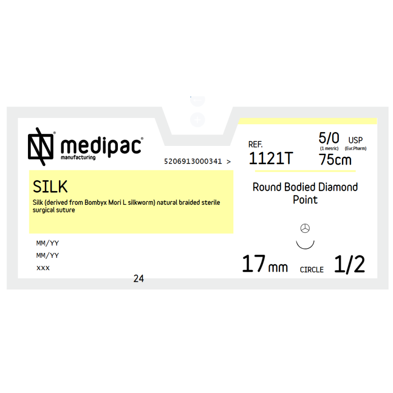 NICI CHIRURGICZNE JEDWABNE ROZMIAR 5/0, DŁUGOŚĆ NICI 75CM, IGŁA 17 MM, 1/2 KOŁA, OKRĄGŁA, DIAMOND, OP. 24 SZT.