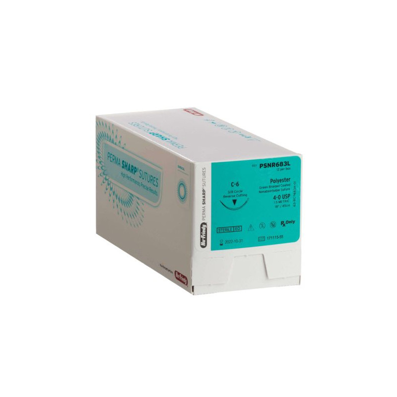 NICI CHIRURGICZNE POLIESTER, ROZMIAR 5/0, DŁ. 45CM, IGŁA 13MM, 3/8 KOŁA, ODWROTNIE TNĄCA