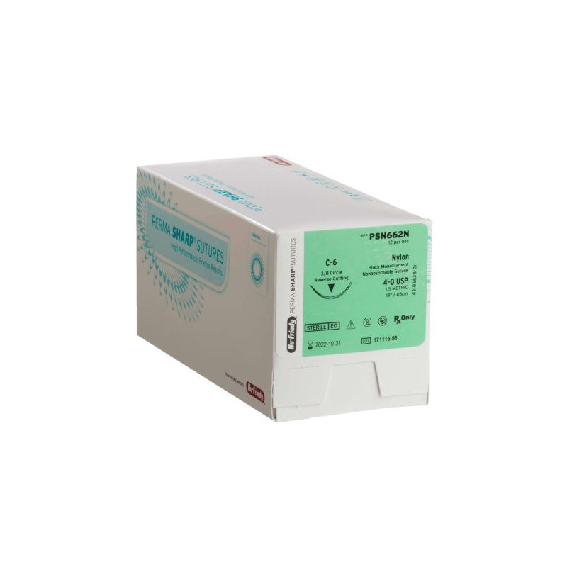 NICI CHIRURGICZNE NYLON, ROZMIAR 5/0, DŁ. 45CM, IGŁA 13MM, 3/8 KOŁA, ODROTNIE TNĄCA